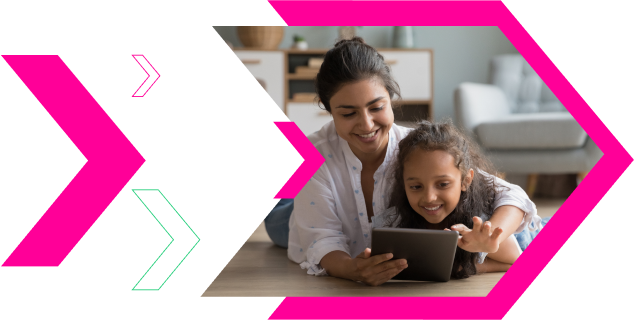 Woman and daughter on tablet